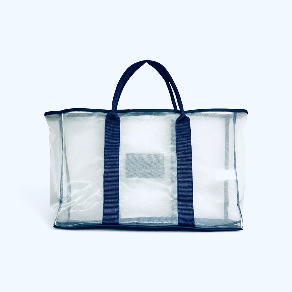Ralph Lauren Mesh Tote Bag White Navy Blue Sailboat Nautical Coastal - Picture 2 of 8